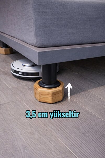 iDekor Robot Süpürge İçin Doğal Ahşap Baza Yükseltici ” 3,5 cm Yükseltir | Oy...