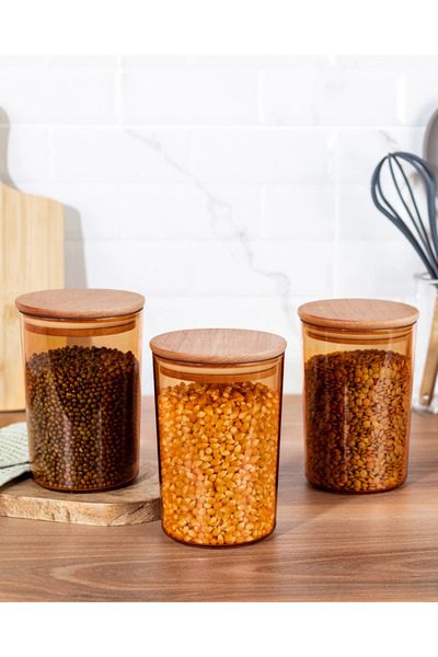 Madame Coco Yuviera 900ml Wooden Lid Storage Container Set of 3