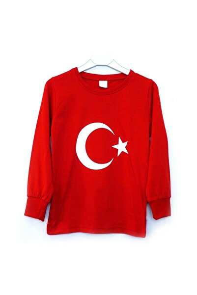 Genel Markalar Unisex Uzun Kollu Bayrak Baskılı T-shirt
