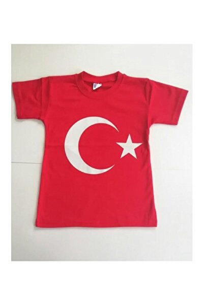 Sefa Giyim Детска унисекс тениска с къс ръкав, с червена луна и звезда, памуч...