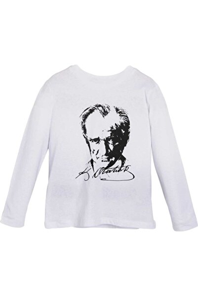 Genel Markalar Unisex Uzun Kol Pamuklu Imzalı Atatürk Baskılı T-shırt