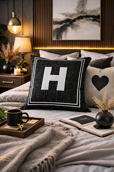 SasoHome Lettered Throw Pillow Cover - Letter H - Letter Decorative Digital P...