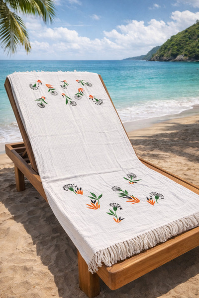 vita Müslin Peştemal Basklı %100 pamuklu Organik Plaj Havlusu Keten 3 Katlı L...