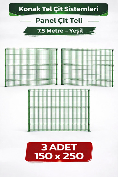 Konak Tel Çit Aksaray 3 ADET Takım Yeşil Bahçe Panel Çim Çiti 150x250 cm 55X1...