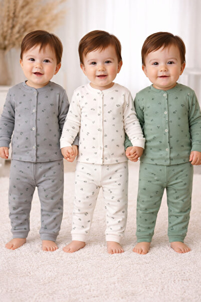 ELLO BABY 3'lü %100 Pamuk Yumuşak Uzun Kollu Bebek Pijama Takımı 6 Parça (Bir...