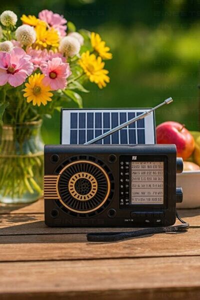 Zineets Güneş Panelli Nostaljik Radyo Fm Ahşap Görünümlü Bluetooth Hoparlör A...