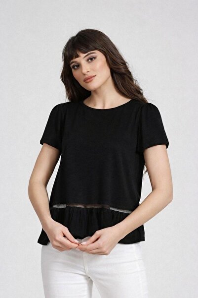 Seamoda Etek Ucu Peplum Fırfırlı Süprem T-Shirt Siyah