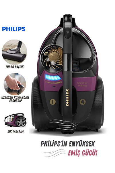 Philips Turbo Başlıklı Premium Yüksek Emiş Güçlü Torbasız Süpürge - Hepa Aler...
