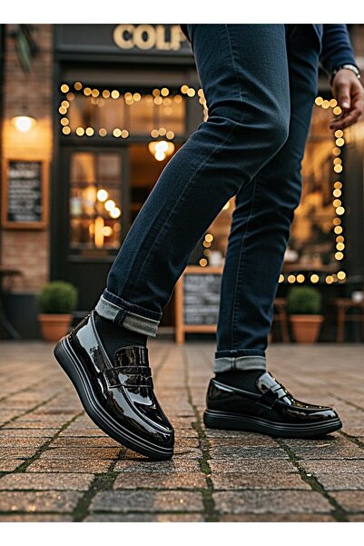 KAFKASLAR AYAKKABI Мъжки класически оксфорд обувки с плоска черна гланцова по...