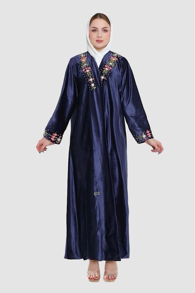 mothhela Stylish winter abaya, Korean velvet wrap, navy blue