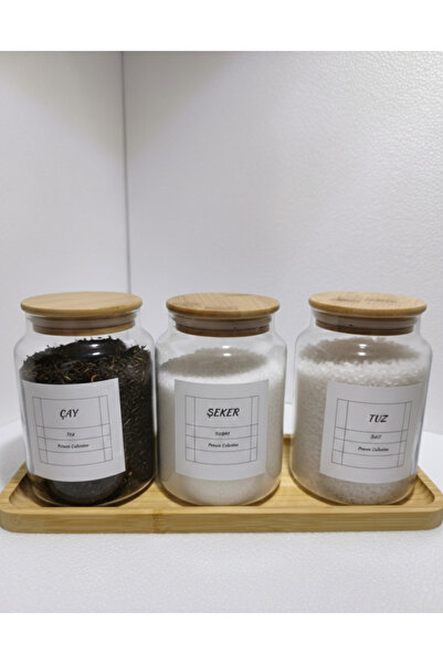 ÖZ HOME وعاء تخزين/تنظيم زجاجي مع غطاء من الخيزران مفرغ الهواء مع حامل 900 مل