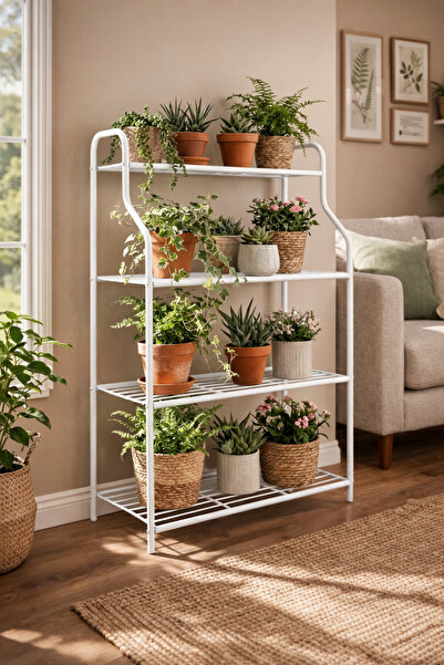 ARVİONHOME Modern Beyaz 4 Katlı Metal Çiçeklik Standı: Çok Amaçlı Mutfak,Kita...