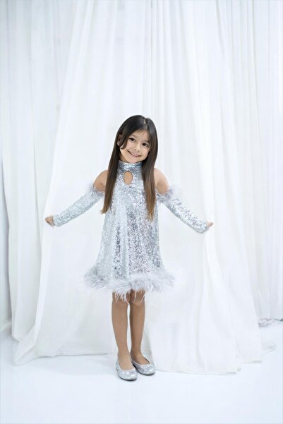 mon icone Feather Detailed Sequin Dress