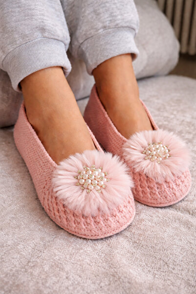 DB Kadın El Örgüsü Çeyizlik Keçe Tabanlı Şık Rahat Patik Babet