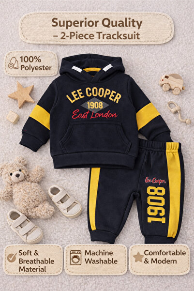 Lee Cooper Trening bebeluși băieți, colecția 2025, 2 piese, 100% poliester, mărimea 12M, culoare Negru