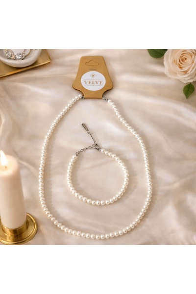 velve Set perle Mallorca, colier si bratara asortata, 4mm, Alb