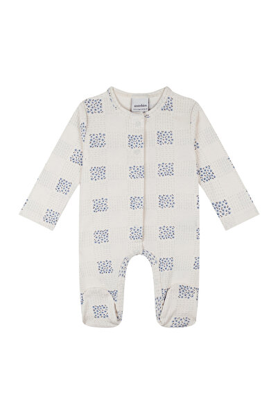 Antebies Organic Beige Plaid Long Sleeve Baby Girl Romper with Booties