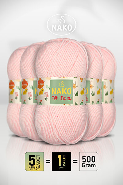 NAKO Elit Baby - 2892 Soft Pembe - 5'li Paket - 100gr/250m - Bebek İpi - Anti...