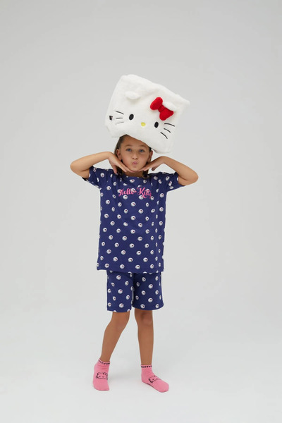 Hello Kitty Kız Çocuk Kısa Şortlu Pamuklu Pijama Takımı