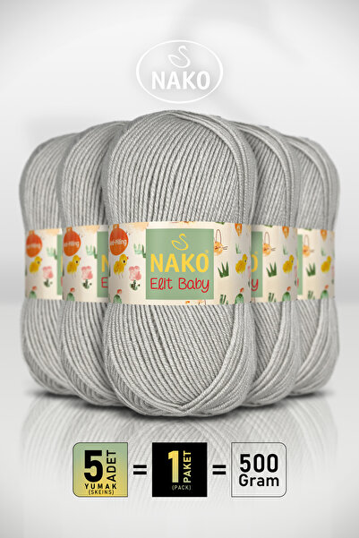 NAKO Elit Baby - 4672 Light Gray - 5 Pack - 100Gr/250M - Baby Yarn - Anti Pil...