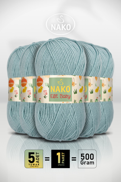 NAKO إليت بيبي - 10482 أخضر أزرق - عبوة من 5 قطع - 100 جرام/250 متر - خيط للأ...