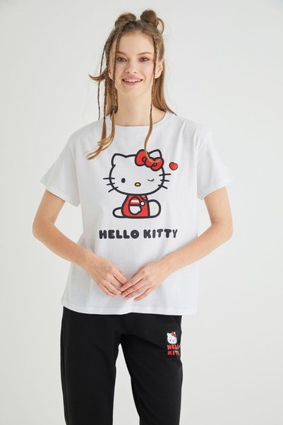 T-shirt Hello Kitty Blanc - Taille 3 Ans (98) - Fille - Occasion En Très Bon état