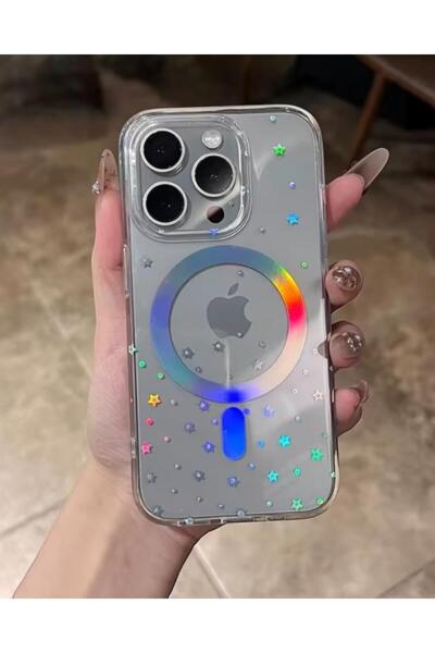 KILIF HOUSE Iphone Uyumlu Sert Şeffaf Hologramlı Magsafe Destekli Kılıf