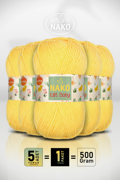 NAKO Elit Baby - 2857 Galben - Pachet de 5 - 100gr/250m - Fir pentru bebeluși...