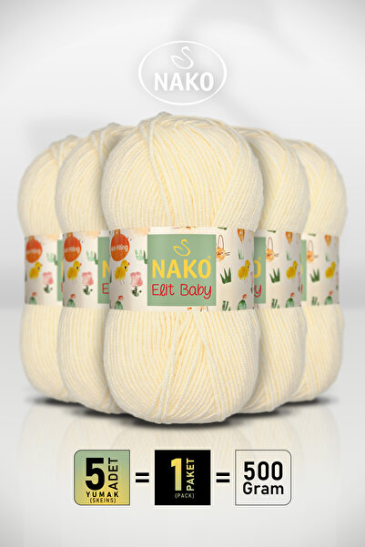 NAKO Elit Baby - 99064 Crem - Pachet de 5 - 100gr/250m - Ață pentru bebeluși ...
