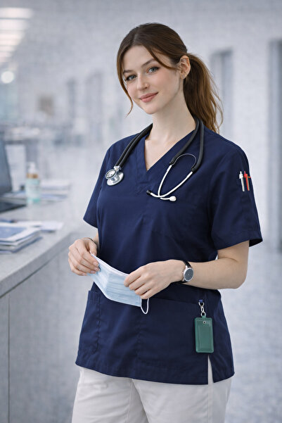 mirach Oversize 4 Cepli Hemşire Doktor Scrubs Tek Üst Üniforma Hastane Cerrahi Forma Rahat Medikal Kıyafet