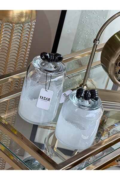 YASAR CONCEPT مجموعة برطمانات زجاجية بيضاء من روبان