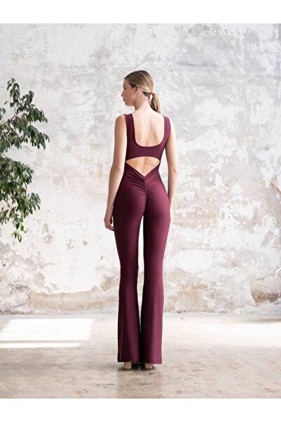 lismina Mürdüm Rengi Arkası Büzgülü ( Scrunch Butt ) İspanyol Paça Spor Tayt ...