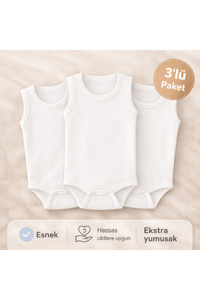 Novibaby 3-Piece Baby Athlete Bodysuit with Snap Fasteners White 100% Cotton ...