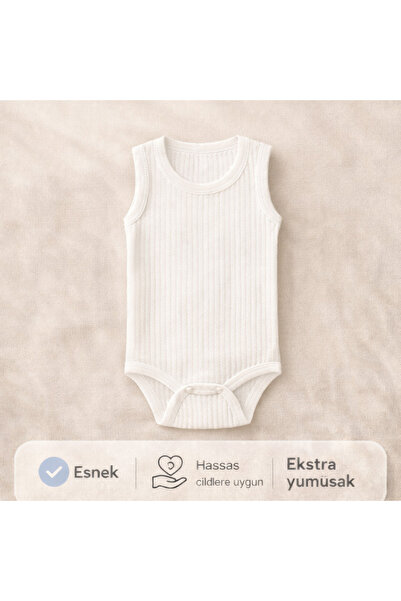 Novibaby Ribana Bebek Atlet Body Zıbın Raporlu Çıtçıtlı Beyaz 100% Pamuk - Ri...