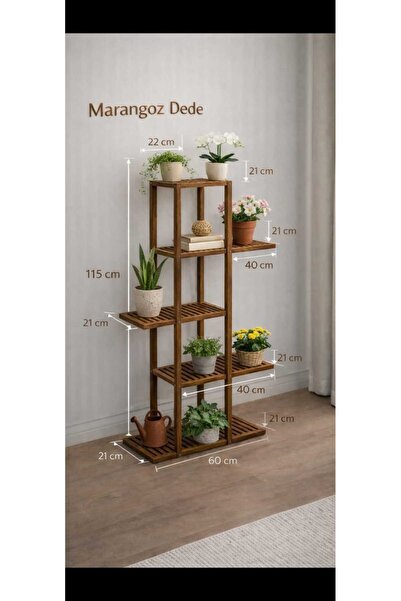 MarangozDede MARANGOZ DEDE 115 CM BOYUNDA 5 RAFLI ÇİÇEKLİK SAKSILIK DEKORATİF...