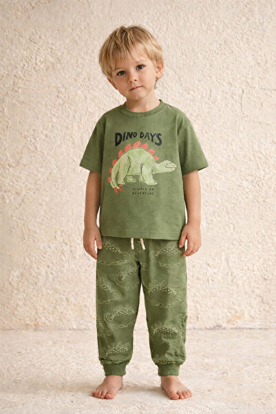 Zekalya Set de 2 piese pentru băieți, 100% bumbac, cu imprimeu Dino, tricou ș...