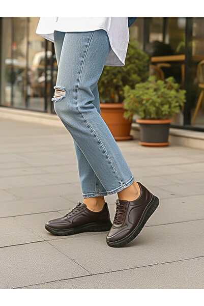 Derimoda Pantofi sport de damă din piele naturală, maro, casual