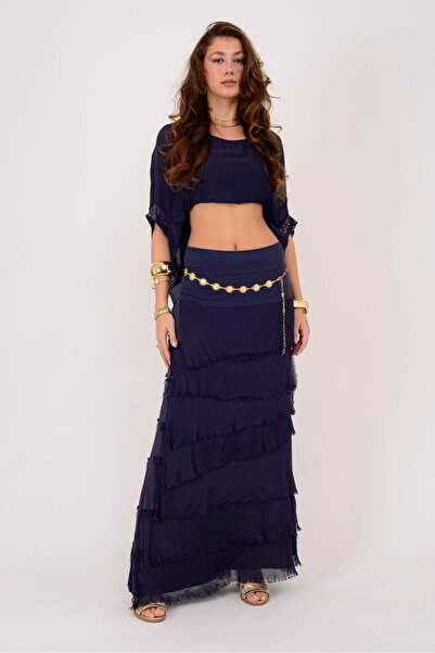 EREN STYLE İtalyan 2 Beden Ince Gösteren Kat Kat Ipek Etek & Straplez Elbise