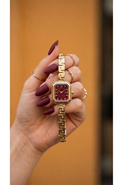 KLISHE Butik Veneta Women's Steel Watch Gold Color Burgundy Dial Luxury |   R...