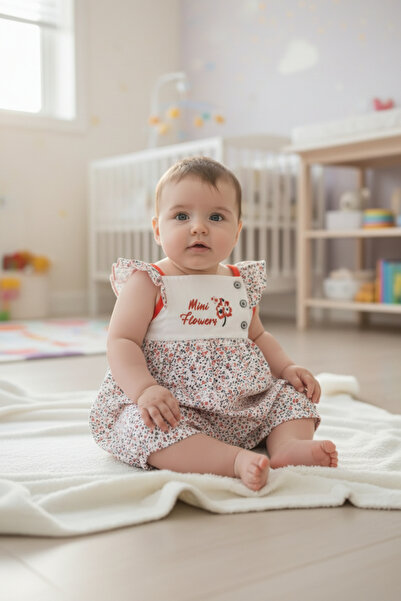 Babydola Poplin Fabric Baby Romper with Straps and Snap Buttons at the Bottom