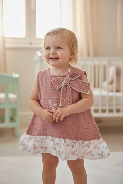 Babydola Kız Bebek Arkadan Çıtçıtlı Müslin Elbise