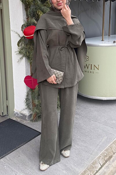 MELEK ARAZ Set de damă premium cu eșarfă și curea - Kaki