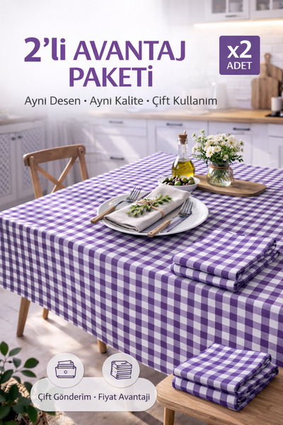 MUK's 2'Li Paket Küçük Kare Desen Pötikareli Masa Örtüsü, Sofra Bezi, Piknik ...