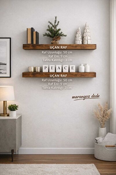 MarangozDede 50 Cm Lik 2 Li Set Ahşap Duvar Derinlik 9 Cm Rafi Düzenleyici De...