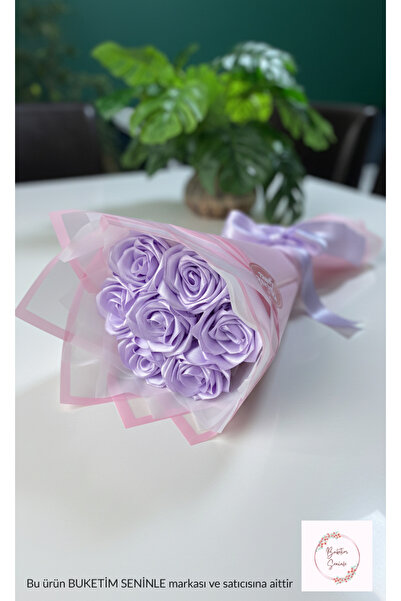Buketim Seninle 7'li Lila Solmayan Gül Buketi, Kurdele Gül, Sevgiliye Hediye,...