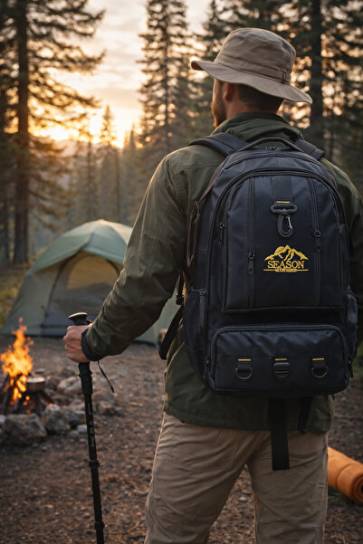 SEASON MOUNTAINER حقيبة تخييم، حقيبة ظهر، حجم كبير، قماش سميك مقاوم للماء