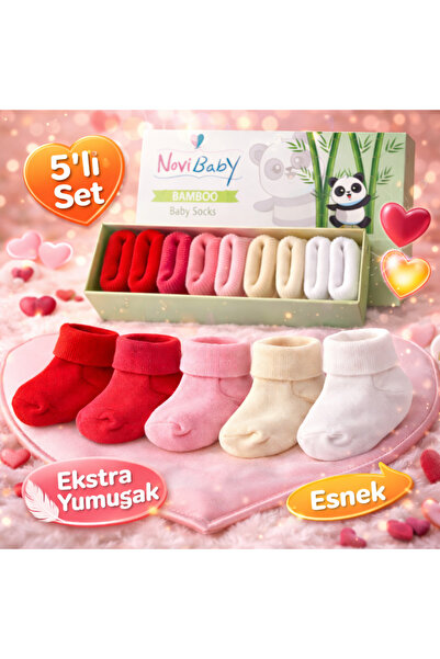 Novibaby 5'li Bambu Yenidoğan Bebek Çorap I Love I Kız Erkek Bebek Çorabı