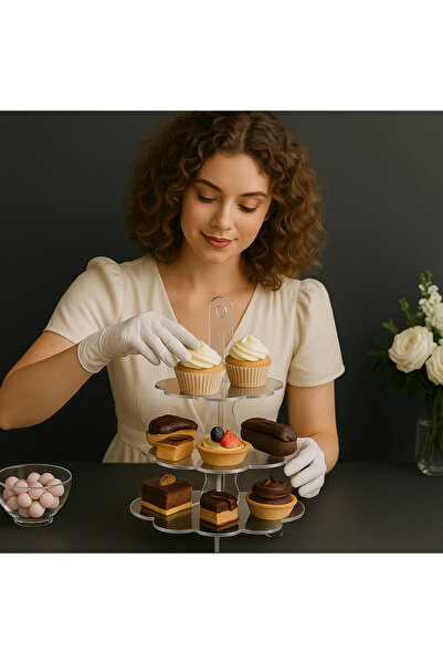 OEM Cupcake and cake stand, 3 tiers, removable, Sheer plexiglass with silver,...