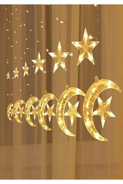 Brokoli Home Ay Yıldız Perde Led 8 Mod Ramazan Led Işık Gün Işığı Ramazan Süs...