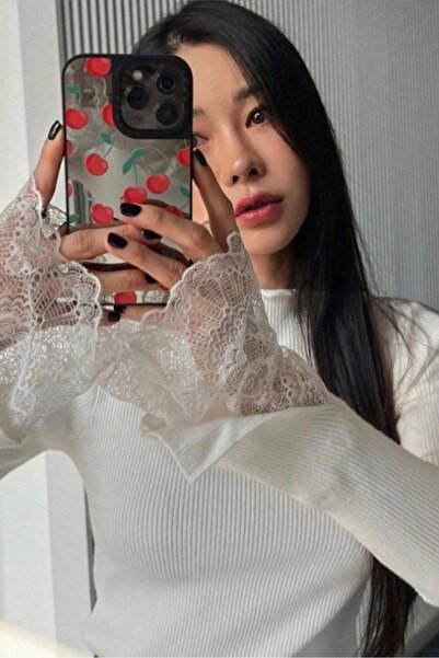 Lusin Γυναικεία λευκή μπλούζα με δαντέλα και λεπτομέρεια στα μανίκια (μέγεθος...